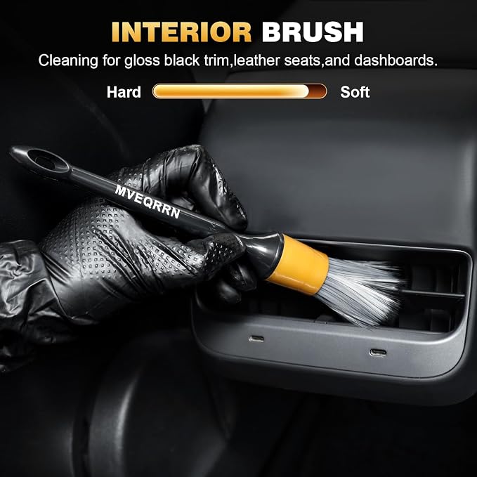 MVEQRRN 7PCS Car Detailing Brush Set,Boars Hair Detail Brush Kit(Gold) | Ultra Soft No Scratch, Car Dust Brush,Car Detailing Brushes Kit, Detail Brushes Car Detailing for Interior Exterior