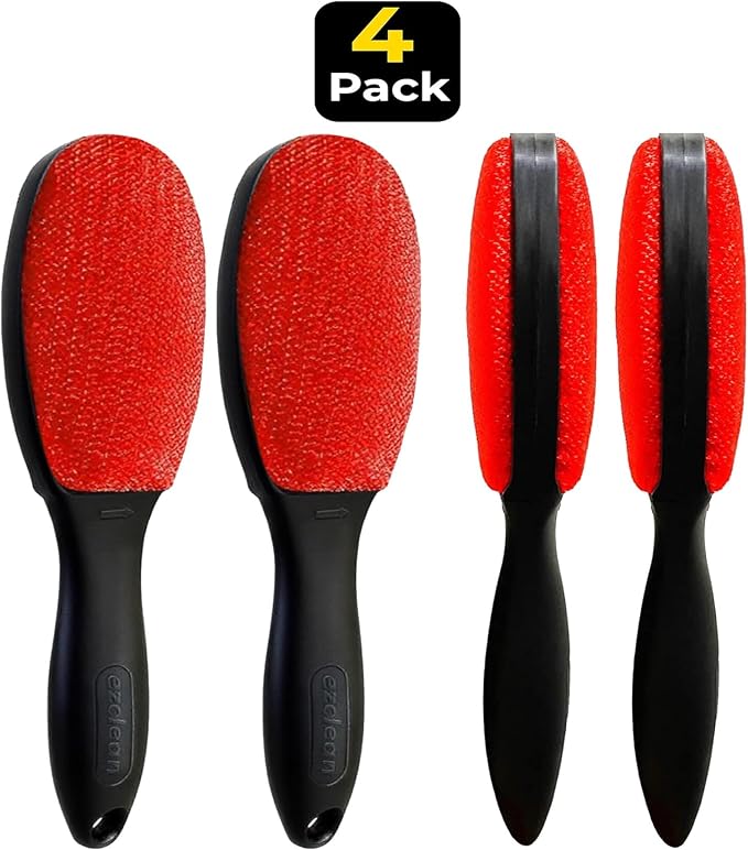 4-Pack Red Color Velvet Lint Brush for Clothes Furniture Couch, Pet Hair Remover, Reusable Double Sided Fabric Brush