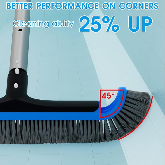2 in 1 Pool Brush with Pole - 17.5'' Heavy Duty Swimming Pool Brush & Small Round Brush Head, 9 FT Aluminum Poles, Cleaning Inground & Above Ground Pools