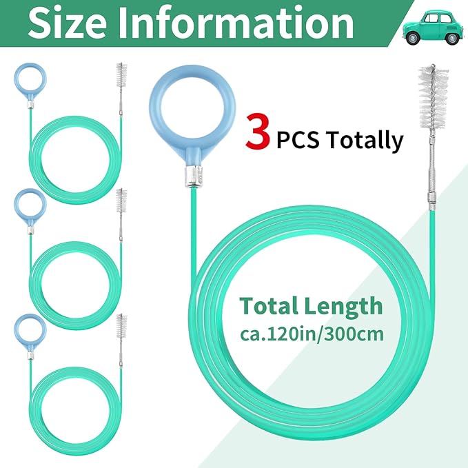 3 pcs Auto Sunroof Drain Cleaning Tool, 120 Inch Long Flexible Tube Cleaning Brush, Drain Brush Pipe Cleaners for Car Sunroof Windshield Wiper Drain Hole
