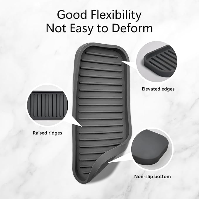 Mofason Silicone Sponge Holder - Kitchen Soap Tray soap Holder 2 Pack Gray | Tray for soap and sponge, kitchen sink tray, accessories to clean sink, silicone sponge tray, sink tray, dish brush holder