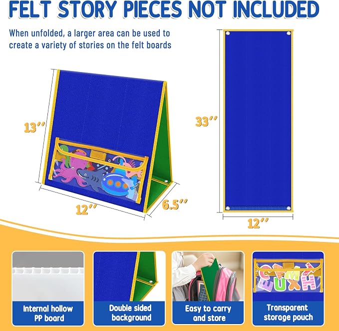 AKAYOK Foldable Felt Board for Toddlers, Double-Sided Flannel Boards Stories for Preschool Learning, Interactive Storytelling & Play, 33" x 12" Portable Felt Letter Board for Home & Classroom Use