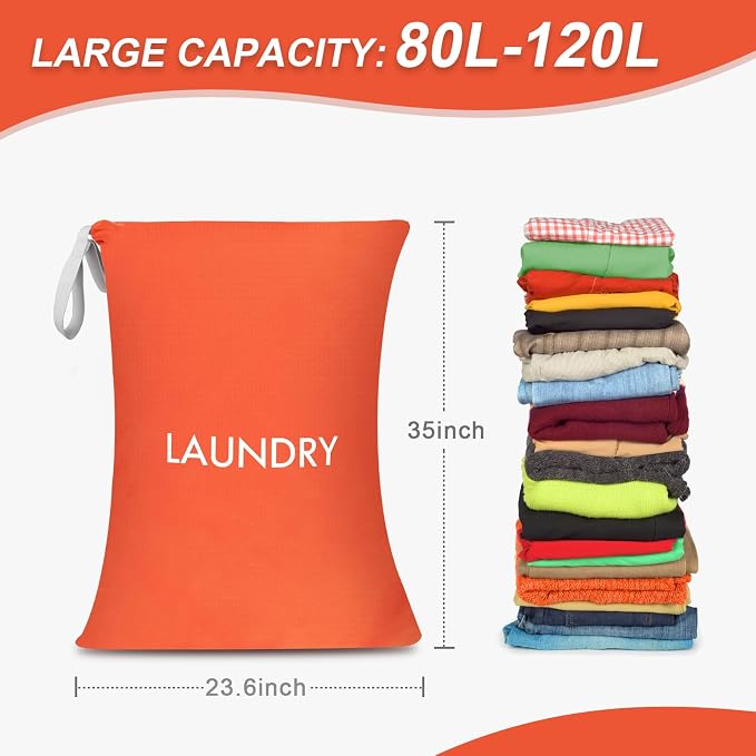 WiseBoy Travel Laundry Bag Dirty Clothes Organizer, Extra Large Laundry Bag | Oversized Laundry Bag, Zippered Nylon Wet Dry Storage Bag for College Dorm, Camping, Caravan, Foldable, Washable, 120L
