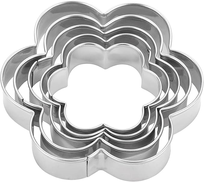 MrCookie Flower Cookie Cutters,5-Pack–2.05"-3.74",Stainless Steel. | Sandwich cutters & biscuit molds.Sturdy for cookies,sandwiches, cake,fruit.Ideal for DIY baking,home use,and parties.