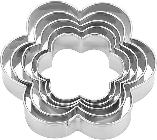 MrCookie Flower Cookie Cutters,5-Pack–2.05"-3.74",Stainless Steel. | Sandwich cutters & biscuit molds.Sturdy for cookies,sandwiches, cake,fruit.Ideal for DIY baking,home use,and parties.