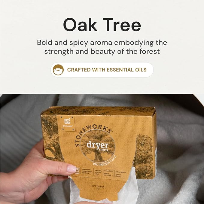 Grab Green Stoneworks Dryer Sheets, 160 Sheets, Birch Branch, Compostable | Softens fabrics; Reduces Static; Cruelty-free; Plant & Mineral Based; No Harsh Chemicals
