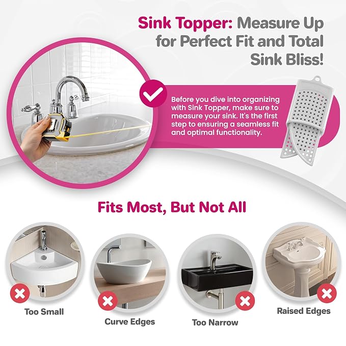 Sink Topper Bathroom Sink Cover for Counter Space, Standard White | Holds up to 7 lb on a steel frame; fits over basins to 19 in; 480°F silicone, hot tools; foldable makeup mat; RV, camper