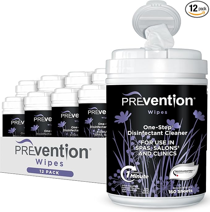 Prevention All Purpose Disinfectant Wipes – Cleaning Wipes Canister, Bulk Cleaner Towelettes for Salons, Spas, Clinics – Hospital Grade Surface Sanitizing – 160 Count per Canister (12 Pack)