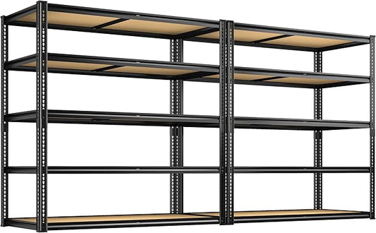 ROOMFAVE 2300LBS Storage Shelves Heavy Duty 5 Tier Garage Storage Shelving, Adjustable Metal Shelving Unit Utility Rack Shelf for Warehouse, Pantry, Closet, 72" H x 40" W x 20" D, Black,2PCS