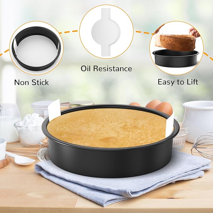 8 Inch Round Cake Pan Set of 3, Nonstick Baking Pans with 100PCS Parchment Paper, Dishwasher Safe