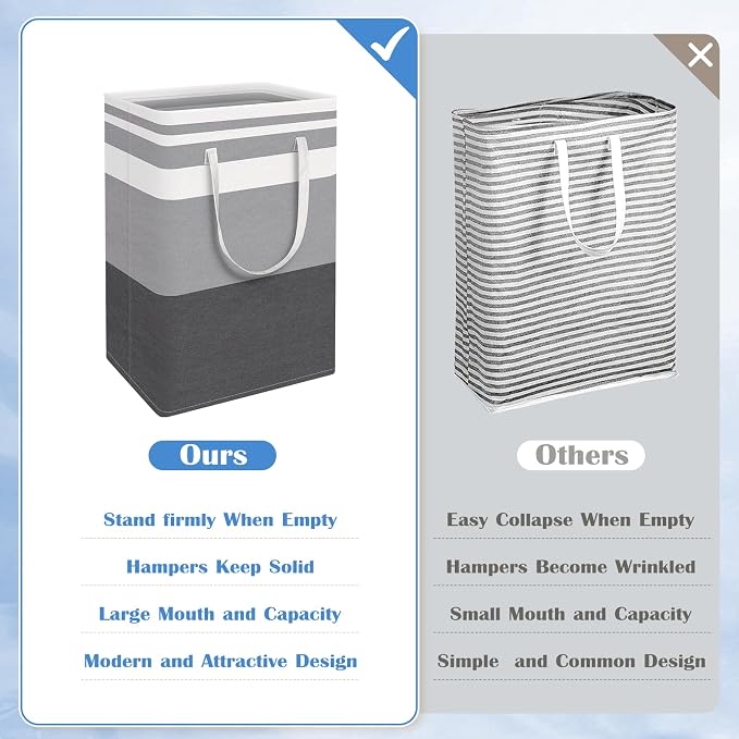 BlissTotes 3-Pack Laundry Basket, Collapsible Laundry Hamper, Grey, 75L | Laundry Clothes Hamper, Hampers for Bedroom, Freestanding Hamper with Handles, Clothes Laundry Basket