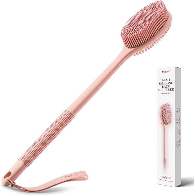 CORATED Silicone Back Scrubber for Shower, Exfoliating Body Scrubber with Long Handle, 2‑in‑1 Body Brush for Women & Men Daily Use, Loofah Alternative Bath Accessories