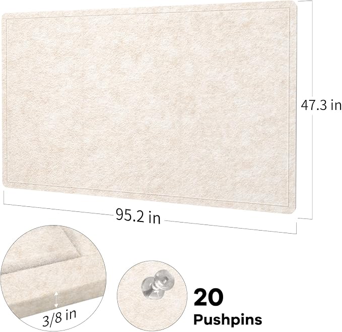 Lightomorrow Extra Large Bulletin Board - 96 x 48 Inches, Decorative Felt Pin Board for Wall - 8' x 4' Foldable Photo Display Board with Self-Adhesive Tape, Includes 20 Push Pins - Oatmeal