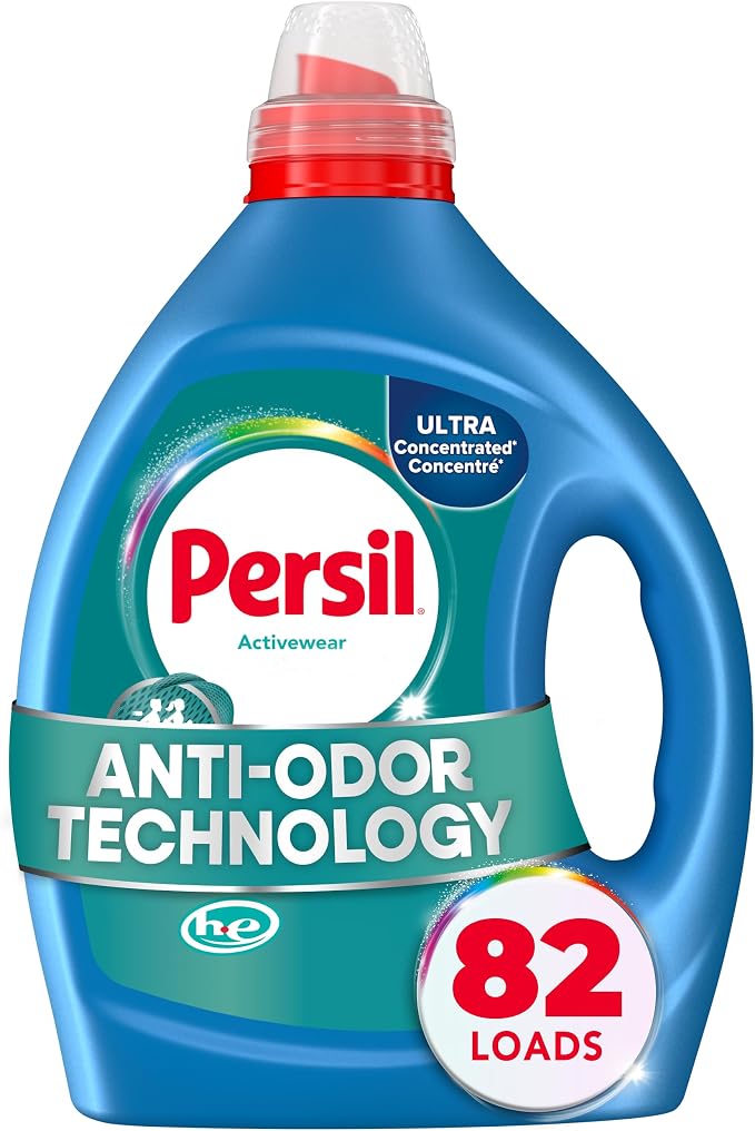 Persil Activewear Clean Liquid Laundry Detergent, 82 Loads, 82.5 Fl Oz | Deep Clean & Care, Removes Body Odor, Maintains Shape & Stretch, Ultra Concentrated Formula, HE Safe, All Water Temperatures