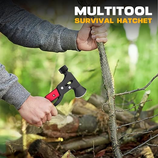 Gifts for Men, 15 in 1 Multitool Axe for Camping, Hunting, Hiking | Birthday Gifts for Men, Dad, Him, Husband, Boyfriend, Women, Mens Gift from Daughter, Wife, Son, Red