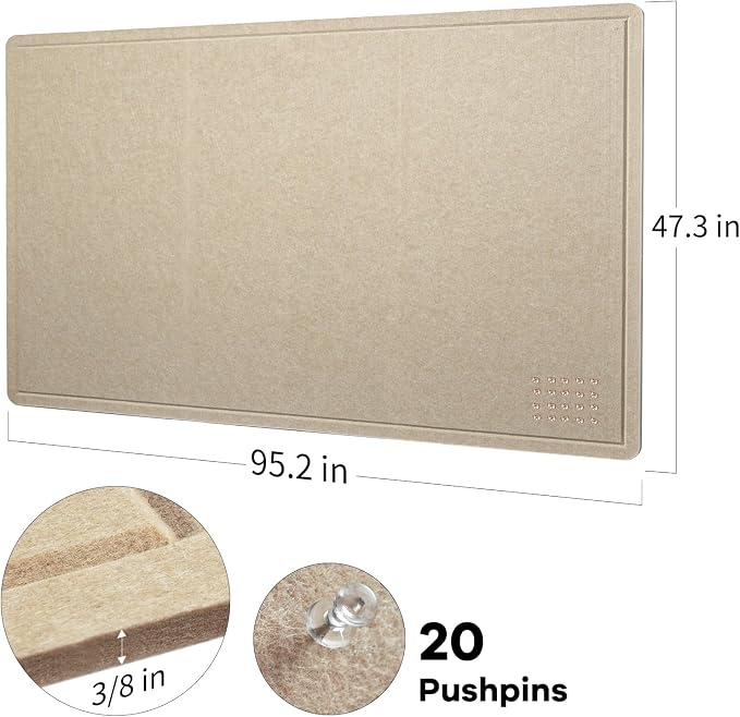 Felt Bulletin Board 96x48 inches, Decorative Pin Board for Home & Office | Cork Board Alternative for Wall with Push Pins, Display Mood Board for Photos, Notes & Reminders