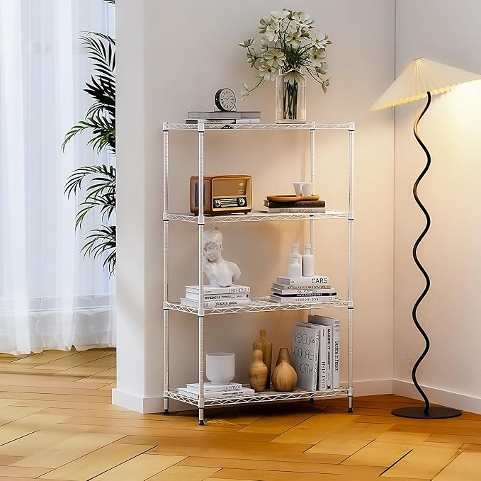 IZEUK 4-Tier Heavy Duty Steel Storage Shelves, Metal Shelf Wire Shelving Rack for Pantry, Kitchen, Home, or Office Organization (29.5" W x 13.7" D x 47.2" H, 1000LBS, Chrome)