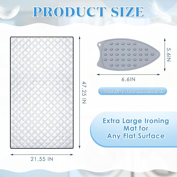 Tigeen Ironing Mat, Extra Large 47 x 22 Inch Ironing Blanket with Aluminum Foil Film & Insulating Cotton, Thick Heat Resistant Portable Pressing Pad for Tabletop, Countertop, Washer & Dryer