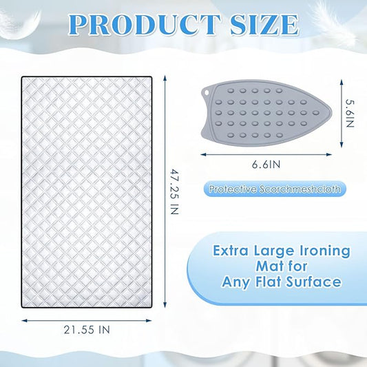 Tigeen Ironing Mat, Extra Large 47 x 22 Inch Ironing Blanket with Aluminum Foil Film & Insulating Cotton, Thick Heat Resistant Portable Pressing Pad for Tabletop, Countertop, Washer & Dryer