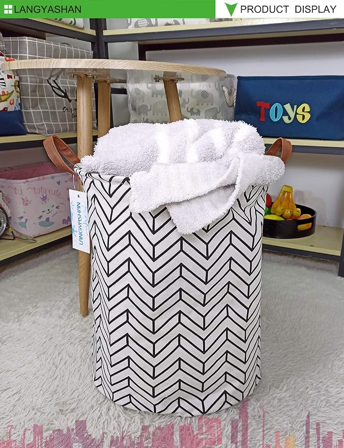 Round Laundry Basket Collapsible Storage Hamper Organizer Geometric Circle | Waterproof Canvas Foldable Baskets with sturdy Handles Multi-scene Organizer for Home Play Bedroom Gift Bin