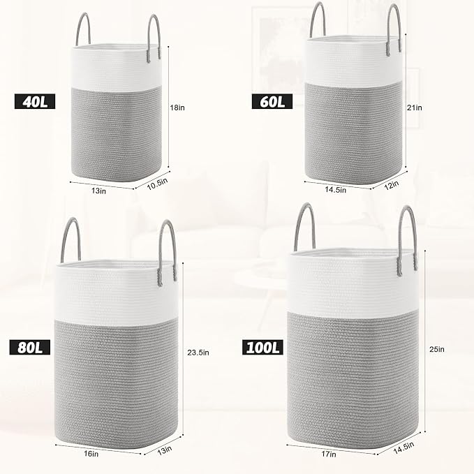 Artfeel Laundry Basket,Woven Cotton Rope Laundry Hamper,60L Versatile Storage for Dirty Clothes,Baby Toys,and Blankets in Bathroom, Nursery,and Living Room