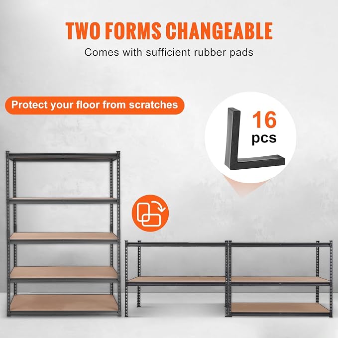 VEVOR Storage Shelves 5-Tier Adjustable 2000 lbs 48"x24"x72" Shelving Unit | Heavy Duty Garage Storage Metal Utility Rack Shelf for Kitchen, Pantry, Basement, Bathroom, Laundry, Living Room, Warehouse