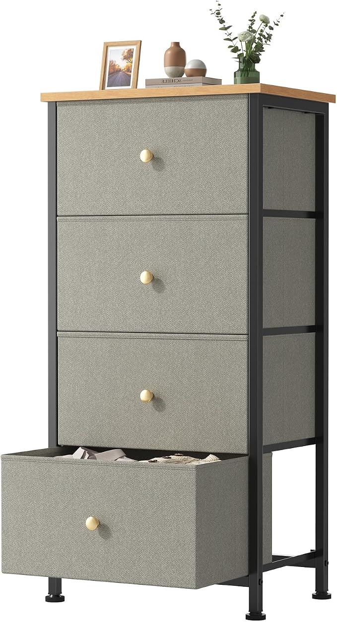 Sweetcrispy Dresser for Bedroom, 4 Drawer Storage Cabinet, Tall Nightstand | Small Fabric Dresser for Closet, Chest of Drawers, Closet Organizer, Home Furniture, Sturdy Frame, Ink Green