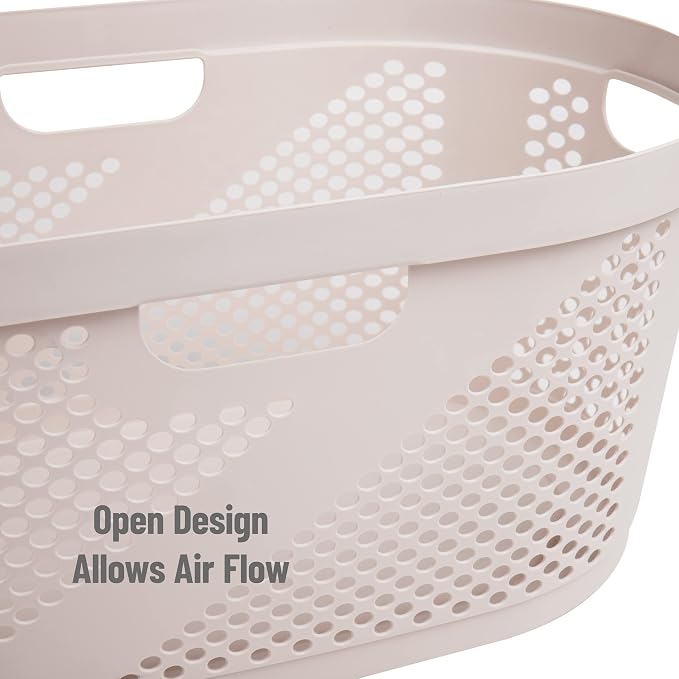 Mind Reader 40L Ventilated Laundry Baskets, Lightweight Clothes Hamper with Cutout Handles for Bathrooms and Closets, Plastic, Set of 2, Ivory
