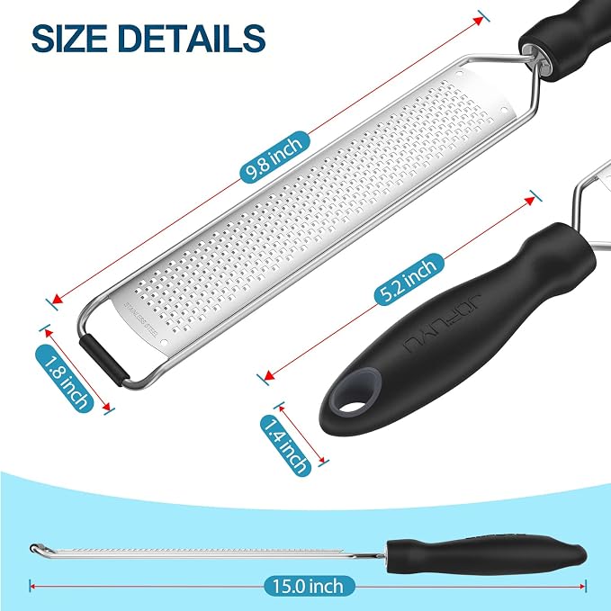 Zester Grater, Lemon Zester Grater with Handle, Premium Stainless Steel Citrus Zester for Parmesan, Garlic, Chocolate, Ginger, Non-Slip Grip, Safety Cover & Cleaning Brush, Black