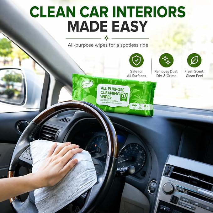 Air Jungles All Purpose Cleaning Wipes 140 Count, XL 8x10 Inch | Heavy Duty for Car Interior, Kitchen, Bathroom, Gym Equipment, Tools, Non-Toxic Safe For Multi-Surface