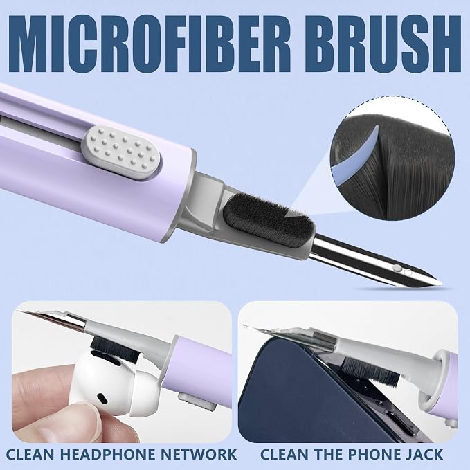 Inesore Multi Cleaning Kit for AirPods & All Bluetooth Earbuds (Purple) | Metal Tip, High-Density Soft Brush, Flocked Sponge Tip, 3 in 1 Design, Compact & Lightweight, Easy Operation, Easy to Carry