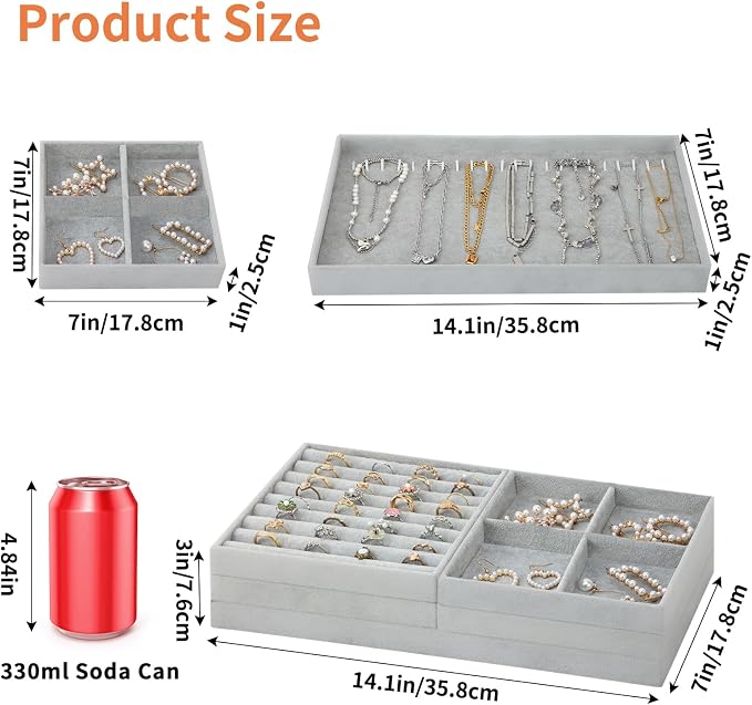 Fixwal Jewelry Organizer Trays 5 Pack 14in Stackable Drawer Box Dividers