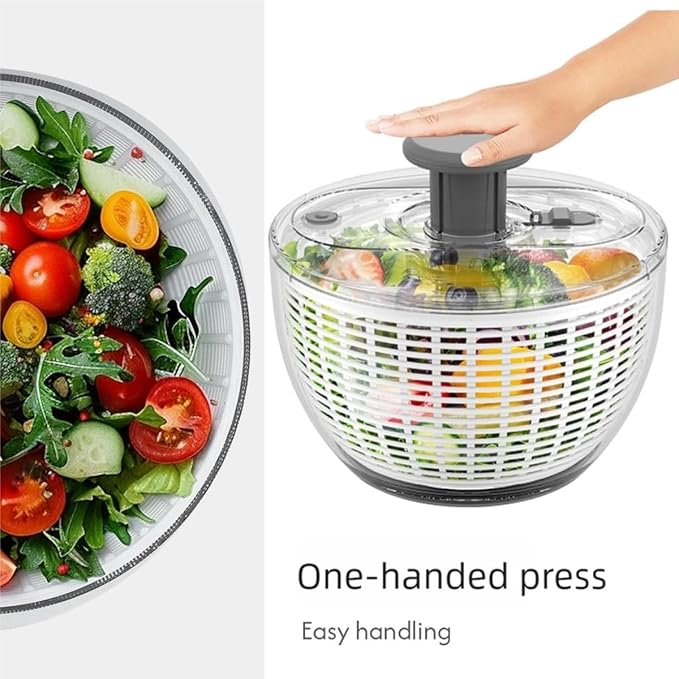 Glass Salad Spinner, Vegetable Cleaner, Fruit Washing Bowl with Strainer, One-Touch Brake, Fruit and Veggie Wash, Dishwasher Safe,Large Capacity Quick Salad Spinner,One-Touch Brake (L: 6L/5.44Qt)
