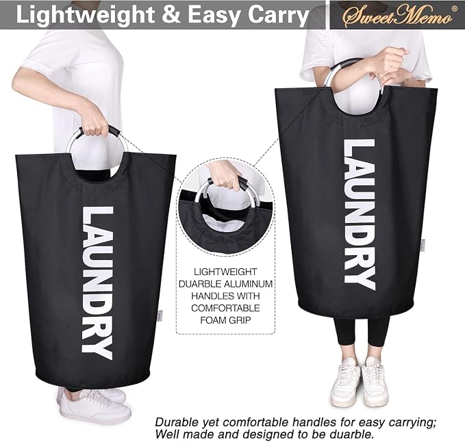 2-Pack Large Laundry Basket, Laundry Hamper Bag with Handles, 115L, Black | Freestanding Tall Dirty Clothes Hamper, Collapsible and Portable Laundry Bin for Dorms and Bedrooms, Thick, Sturdy Fabric
