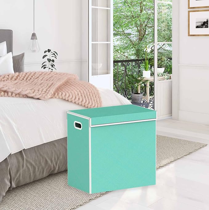 Simple Houseware Double Laundry Hamper with Lid & Removable Bags, Turquoise