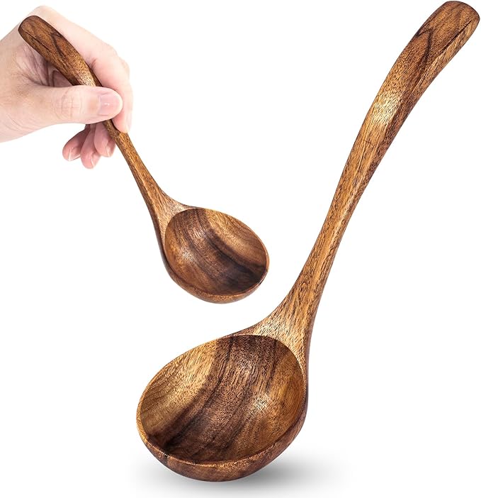 Wooden Small Ladle, Non-Toxic Non-Scratch Natural Acacia Wood Serving Spoon for Gravy, Sauces & Porridge, Ideal for Home Dining, Buffets & Daily Meals, 7.48 Inch
