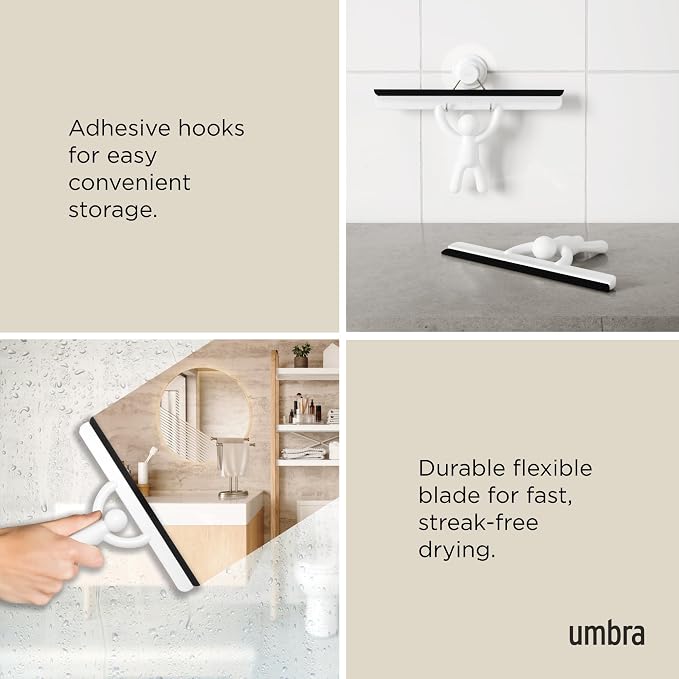 Umbra Buddy Bathroom Squeegee for Shower, Mirror, Window - Adhesive Storage Hook Included