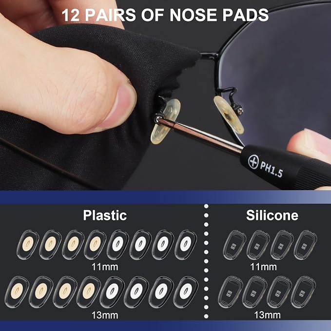 STREBITO Glasses Repair Kit, All-in-One Eyeglass Repair Kit | 16 Sizes of Screws, 12 Pairs of Nose Pads & Tweezer, Precision Screwdriver Set for Glasses, Sunglasses & Small Electronics
