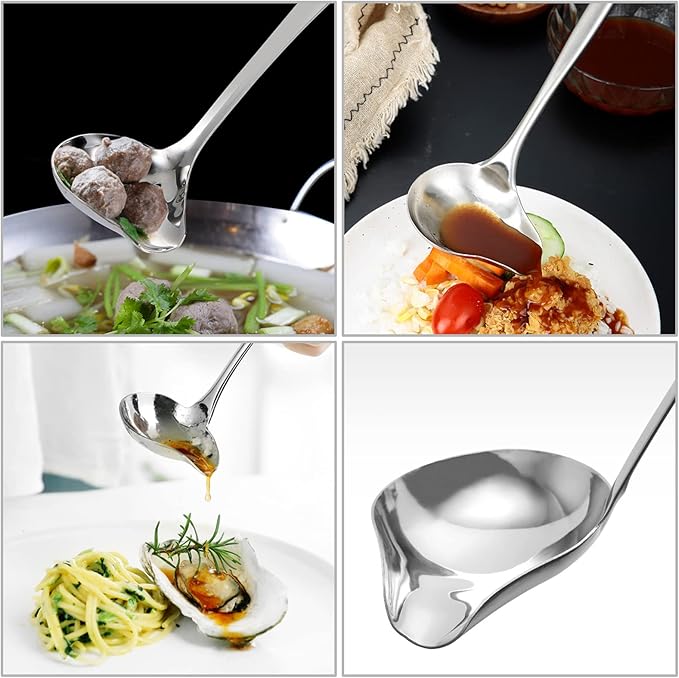 2 PCS Gravy Ladle with Pour Spout, 10.6 inch Long Handle Sauce Ladle, Stainless Steel Saucier Drizzle Spoon for Spooning Gravies Sauces Dressings Kitchen Utensil