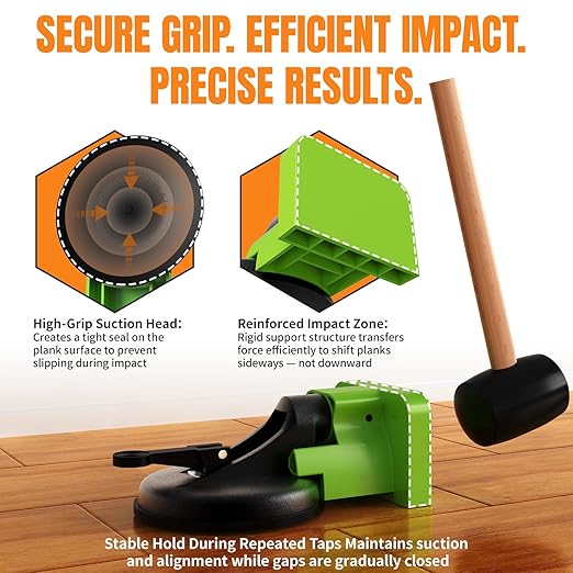 Floor Gap Fixer Tool Kit with Suction Cup & Rubber Mallet, Floating Floor Fixer Tool Repair for Laminate, LVP & Engineered Wood, Includes Silicone Pad for Textured Surfaces