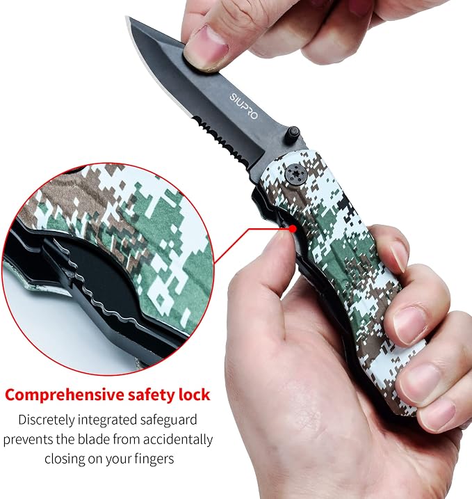 SIUPRO Multitool Pocket Knife Set for Men, Camo | Multipurpose 9-in-1 screwdriver kit, Multi Tool Pliers for Camping, Survival with Nylon Sheath, Gifts Idea