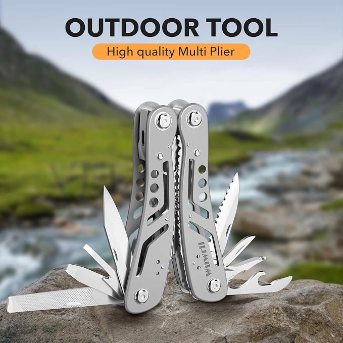 26-in-1 Multitool，Professional Stainless Steel Multi Tools ，Multitool Pliers Pliers Pocket Knife with Heavy Duty Screwdriver Sleeve, Replaceable Bits Multitools for Outdoor, (silvery)