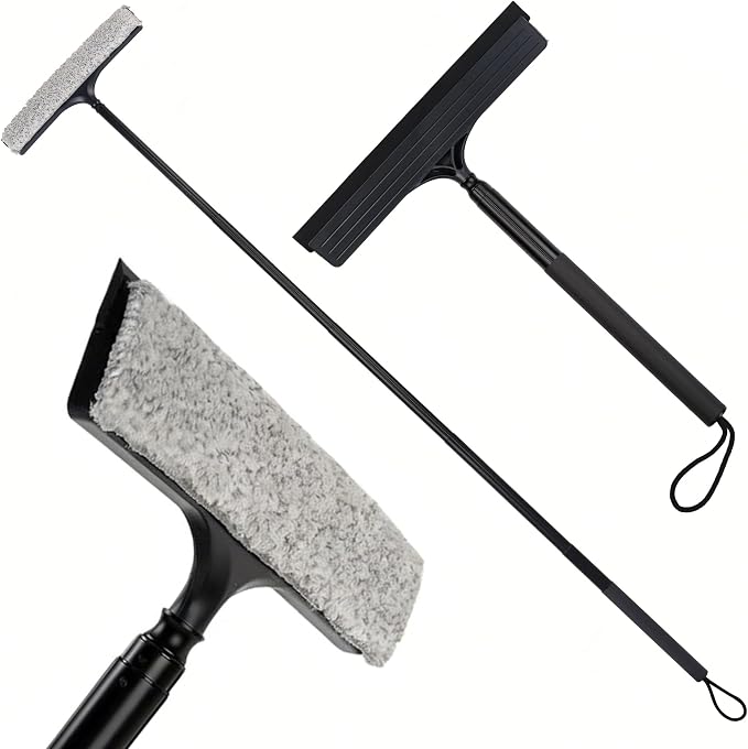 Window Squeegee with Flip-Head, Shower Squeegee 16-59" Long Handle Telescopic Pole & 30% Thicker Blade, Shower Squeegee for Glass Doors, Shower, Car, Windows, Bathroom