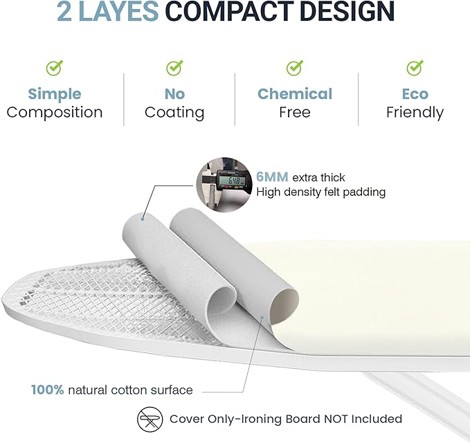 UniSimp Ironing Board Cover and Pad 15"x54" Extra Thick Natural Cotton, Scorch and Stain Resistant Padding,Standard Size Iron Board Cover with Fasteners Heavy Duty Elastic Edge, Beige