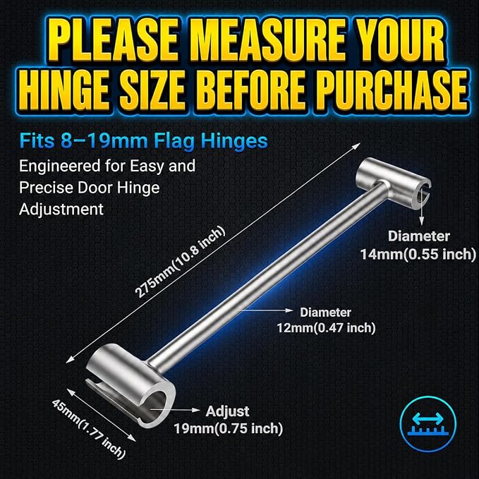 Hinges Gap Adjusting Wrench, Door Hinge Repair Tool, Upgraded Steel Double-ended Door Hinge Repair Wrench, Heavy-duty Door Hinge Adjustment Tool for Standard Round Bolts (0.315-0.75in)
