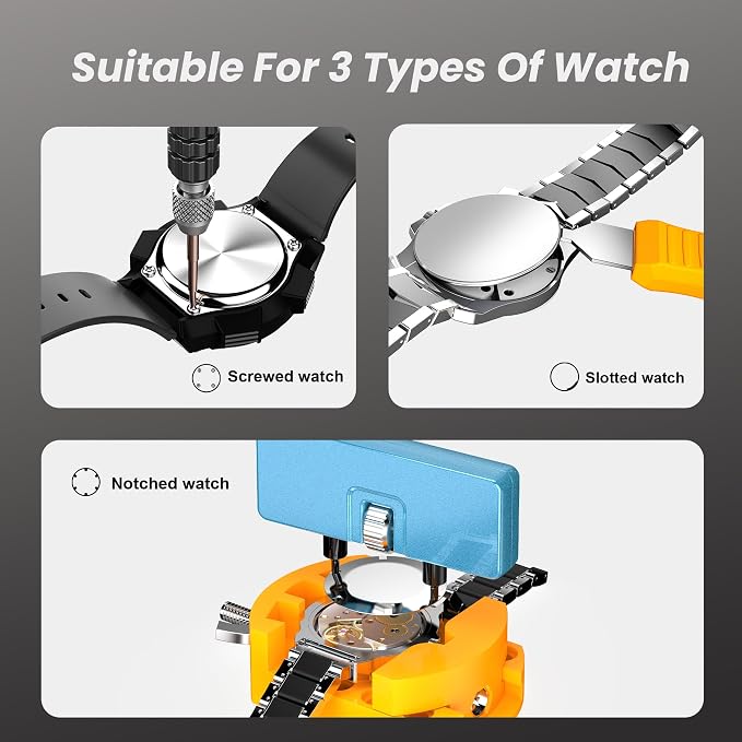 JOREST Watch Battery Replacement Kit, Watch Repair Screwdriver, Watch Band Replacement tool, Watch Wrench Back Remover, Watch Case Opener, Watch Back Remover Holder, Spring bar, Tweezers