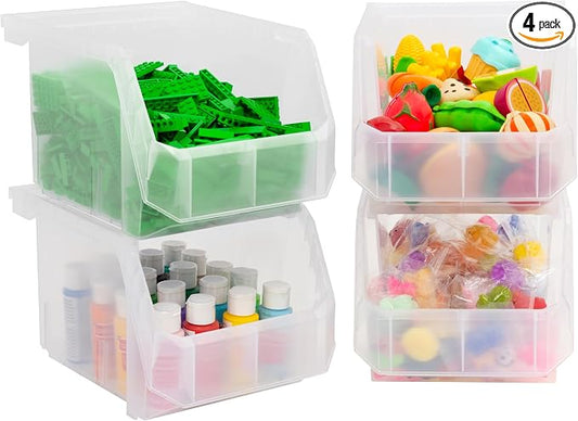 ReadySpace Plastic Containers for Organizing and Storage Bins for Drawers, Desks, Office Organization, and Garage, Stackable Bins, Medium-Tall (7" x 11" x 8"), 4-Pack, Black