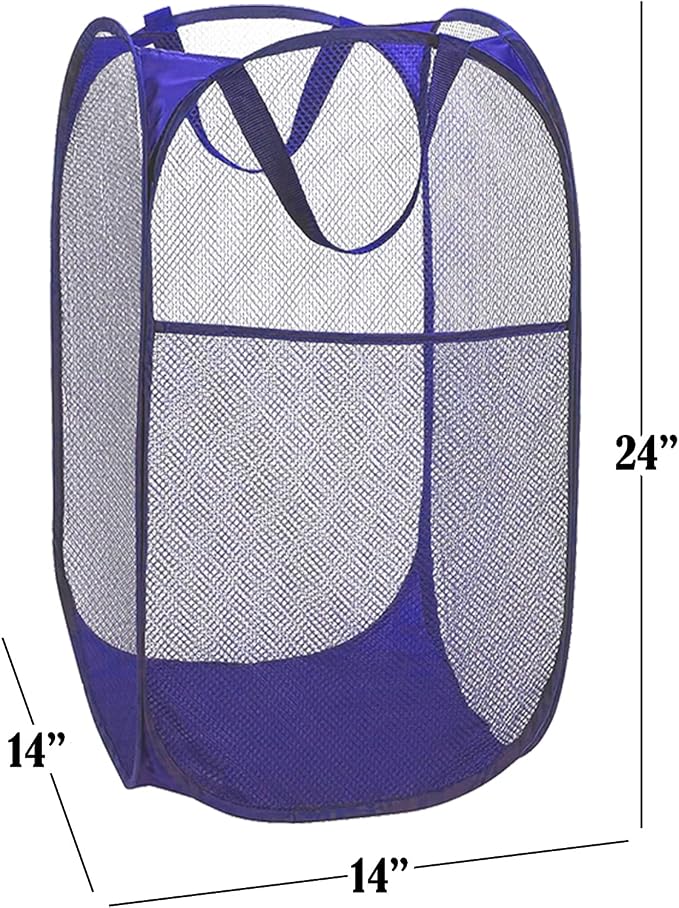 BATTOO Deluxe Strong Mesh Pop up Laundry Hamper Basket with Side Pocket Foldable Hamper for Laundry Room, Bathroom, Kids Room, College Dorm or Travel Royal Blue