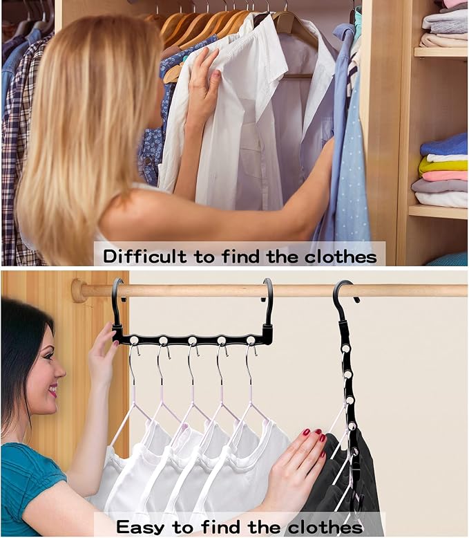 24 Pack Closet Organizers and Storage, Stronger Space Saving Hangers | Clothes Hanger, 5 Holes, Closet Storage, College Dorm Room Essentials for Girls Guys, Magic Home Organization