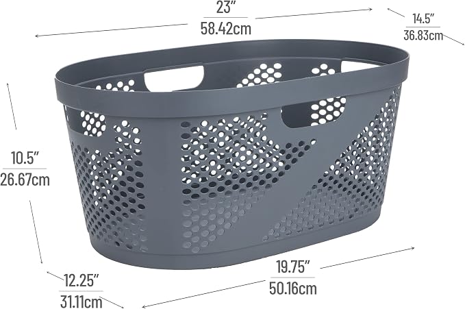 Mind Reader 40L Laundry Basket, Clothes Hamper, Premium Wicker Design, Plastic, Gray